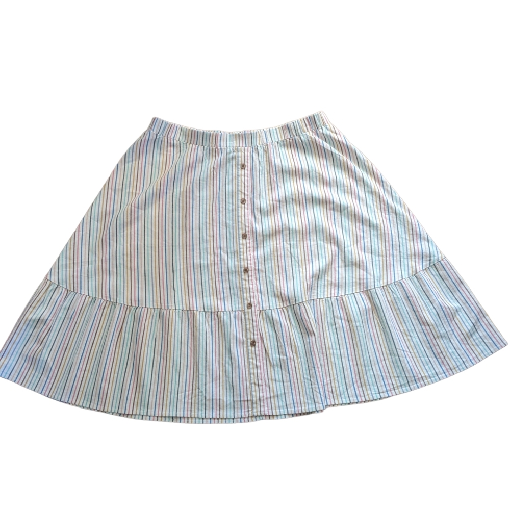 Lane Bryant ruffled midi skirt with multicolor stripes & front buttons sz 18/20